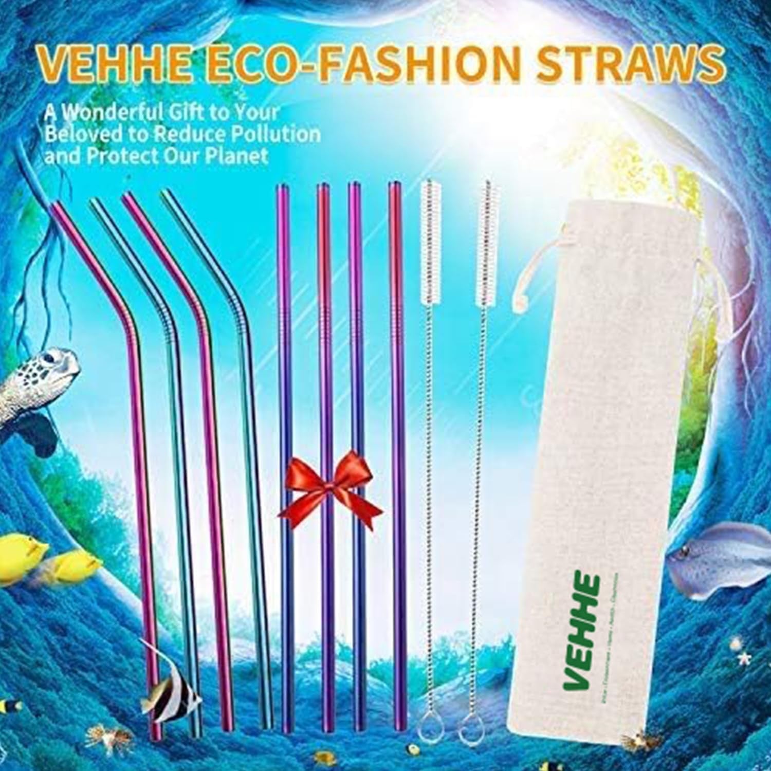 Metal Straws Drinking Straws 10.5" Stainless Steel Straws Reusable 8 Set - Ultra Long Rainbow Color-Cleaning Brush for 20/30 Oz for Yeti