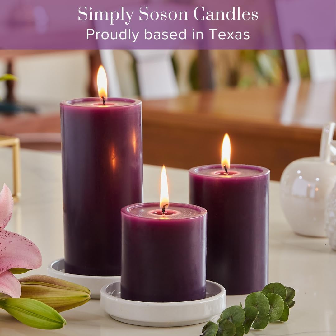 Smooth 3X6 Eggplant Purple Candles | Pillar Candles for Home | Unscented Candles & Dripless Pillar Candles | Long Lasting Candles | Large Candle for Home | 3 Pack of Candles