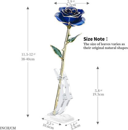 Birthday Rose Gift for Her,24K Golden Real Fresh Long Stem Rose and Best Birthday Gift for Her Rose,Blue with Stand