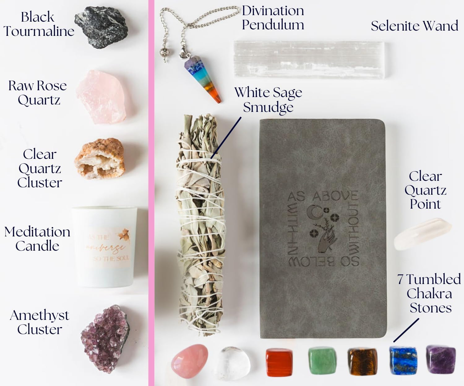 Crystals and Stones - 17Pc Chakra Stones, Gemstones and Crystals. Meditation Accessories, Healing Stones. Real Crystals, Chakra Crystals Kit, Raw Crystals. Witchcraft Kit Crystal Décor