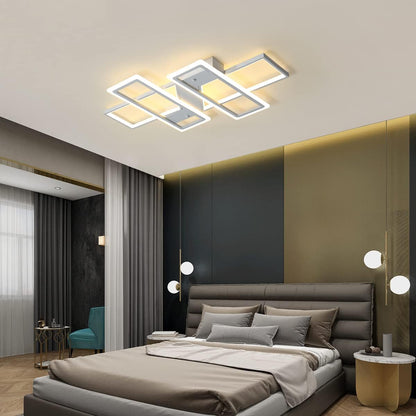 Dimmable Ceiling Light,4 Squares Modern LED Ceiling Lamps with Remote Control,80W Acrylic Flush Mount Ceiling Light Fixture for Living Dining Room Bedroom Kitchen(White)