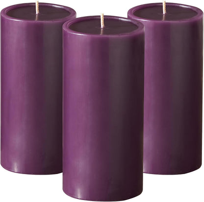 Smooth 3X6 Eggplant Purple Candles | Pillar Candles for Home | Unscented Candles & Dripless Pillar Candles | Long Lasting Candles | Large Candle for Home | 3 Pack of Candles