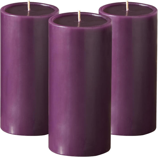 Smooth 3X6 Eggplant Purple Candles | Pillar Candles for Home | Unscented Candles & Dripless Pillar Candles | Long Lasting Candles | Large Candle for Home | 3 Pack of Candles