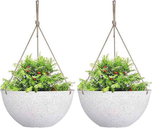 Large Hanging Planters for Indoor Plants,Speckled White Hanging Flower Pots(13.2 Inch,Set of 2)