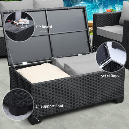 Patio Furniture Sets 7 Pieces Outdoor Furniture Sectional Patio Couches Set Storage Table No-Slip Grey Cushions and Waterproof Covers