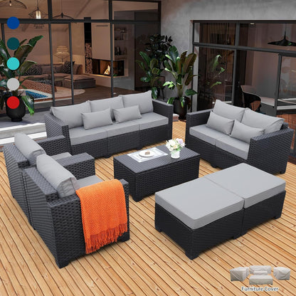 Patio Furniture Sets 7 Pieces Outdoor Furniture Sectional Patio Couches Set Storage Table No-Slip Grey Cushions and Waterproof Covers