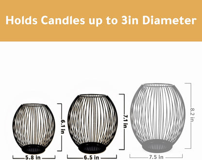 Metal Candle Holders Set - Black Outdoor Candle Holder - Pillar Candle Holder - Hurricane Candle Holders for Pillar Candles - Cage Candle Holders for Table - Iron Candle Holders Decorative