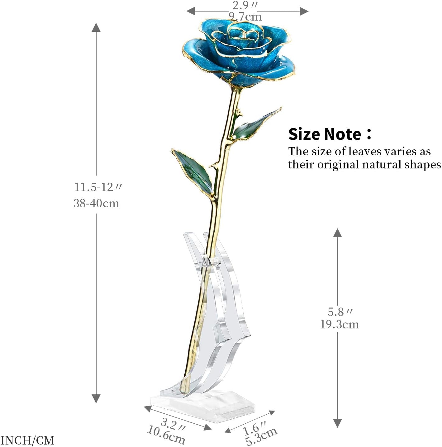 Romantic Rose Gift for Her,Eternity Rose Flower 24K Gold Dipped Rose and Romantic Gift for Her Rose,Skyblue with Stand