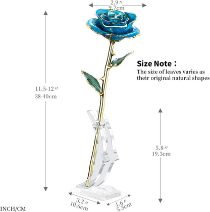 Romantic Rose Gift for Her,Eternity Rose Flower 24K Gold Dipped Rose and Romantic Gift for Her Rose,Skyblue with Stand