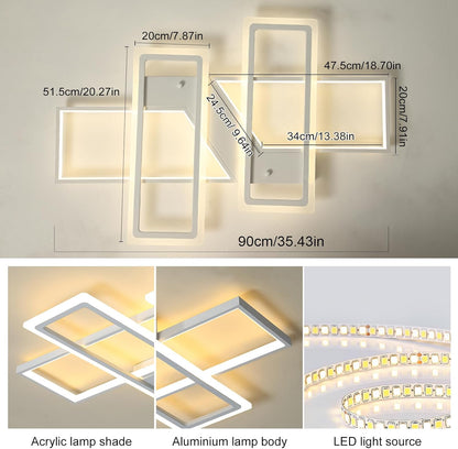 Dimmable Ceiling Light,4 Squares Modern LED Ceiling Lamps with Remote Control,80W Acrylic Flush Mount Ceiling Light Fixture for Living Dining Room Bedroom Kitchen(White)