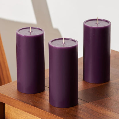 Smooth 3X6 Eggplant Purple Candles | Pillar Candles for Home | Unscented Candles & Dripless Pillar Candles | Long Lasting Candles | Large Candle for Home | 3 Pack of Candles