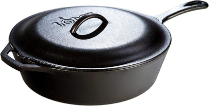 Pre-Seasoned Cast Deep Skillet with Iron Cover and Assist Handle, 5 Quart, Black