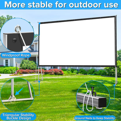 200 Inch Projector Screen with Stand,Upgraded 3 Layers PVC 16:9 Large Outdoor Projector Screen,Portable Outdoor Movie Screen with Carrying Bag for Large Commercial Performance