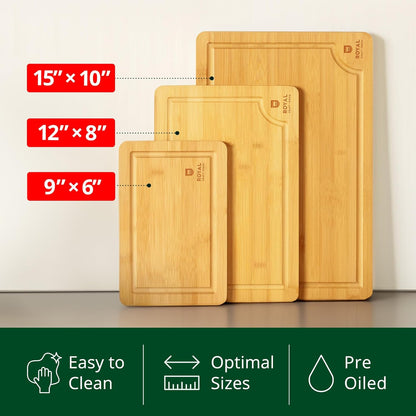 Bamboo Cutting Board Set with Juice Groove (3 Pieces) - Wood Cutting Boards for Kitchen, Wood Cutting Board Set, Kitchen Chopping Board for Meat (Butcher Block) Cheese and Vegetables