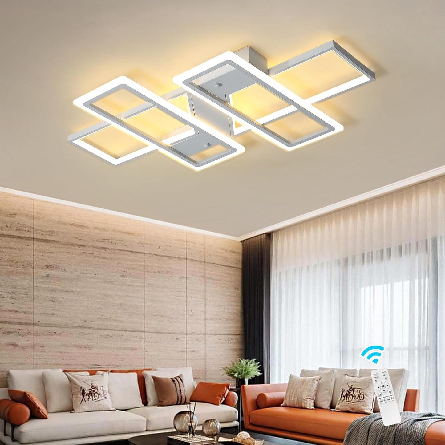 Dimmable Ceiling Light,4 Squares Modern LED Ceiling Lamps with Remote Control,80W Acrylic Flush Mount Ceiling Light Fixture for Living Dining Room Bedroom Kitchen(White)