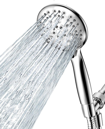 High Pressure Handheld Shower Head,  6 Spray Settings Shower Head with Handheld, 4.3" High Flow Hand Held Shower Head Set with Stainless Steel Hose and Adjustable Bracket (Chrome)