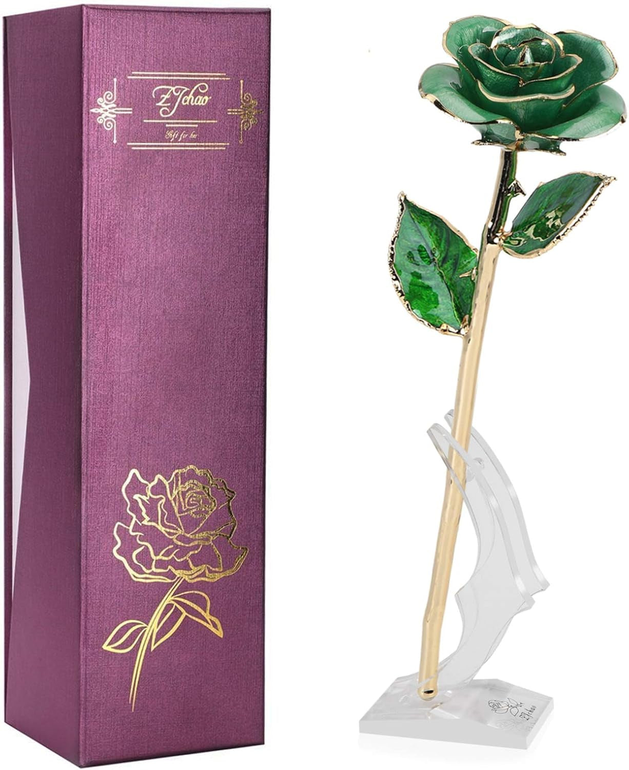 24K Light Green Rose for Her, Dipped Gold Rose Eternity Love Real Golden Plated Preserved Forever Flower with Rose Stand Present for Wife/Girlfriend/Lover (Light Green)