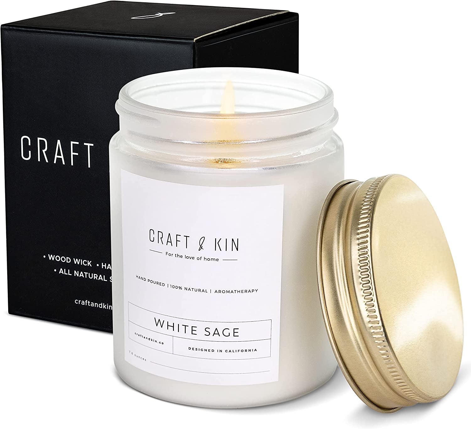 White Sage Candles | Sage Candles for Cleansing House | Fall Candle, Wood Wicked Candles | 8 Oz 45 Hour Burn, Scented Candles for Home Scented Candle Sage, Soy Candles, Christmas Candles Scented