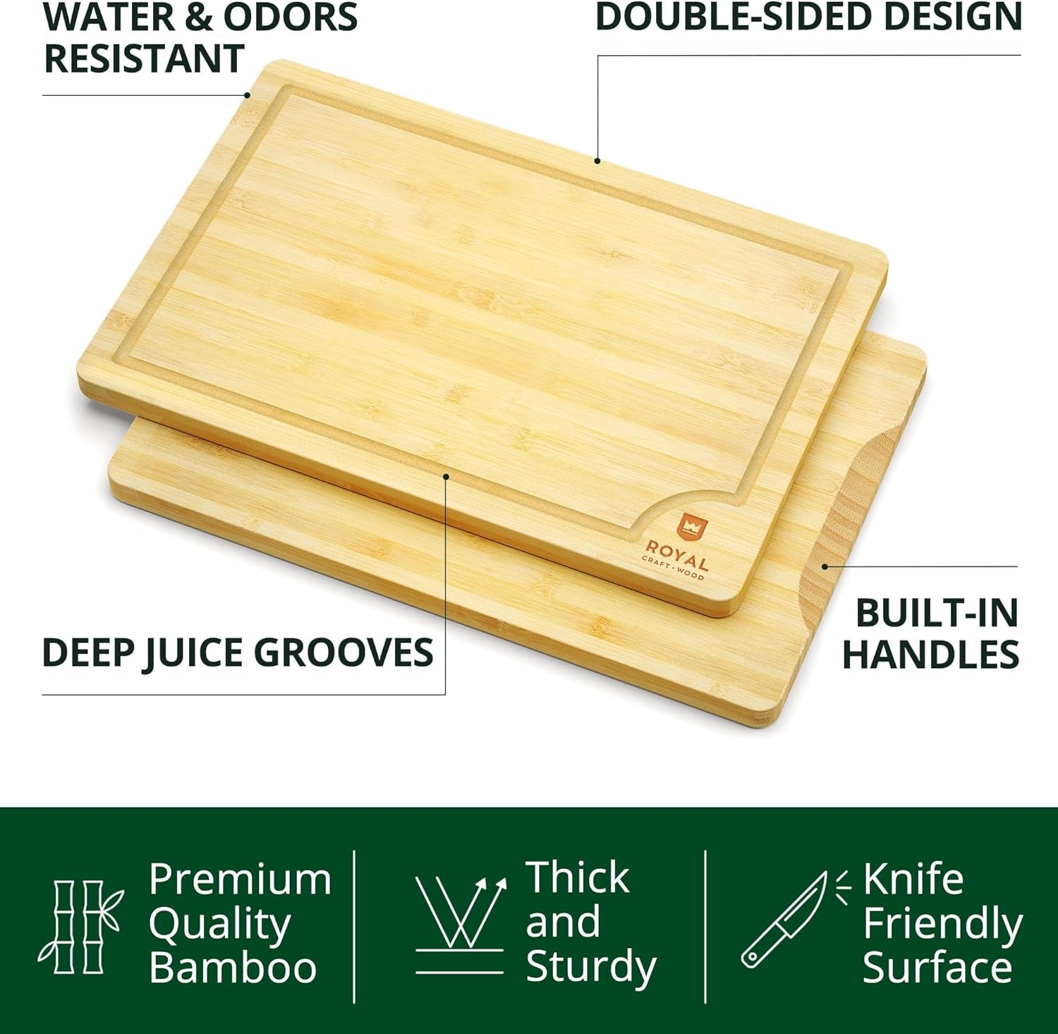 Bamboo Cutting Board Set with Juice Groove (3 Pieces) - Wood Cutting Boards for Kitchen, Wood Cutting Board Set, Kitchen Chopping Board for Meat (Butcher Block) Cheese and Vegetables