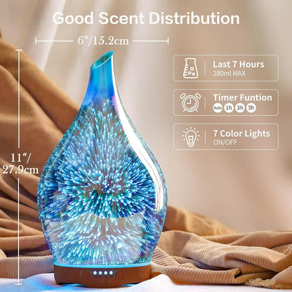 280Ml Essential Oil Diffuser,Aroma Ultrasonic Humidifier with Remote Control,Bpa Free,Auto Shut-Off,Timer Setting