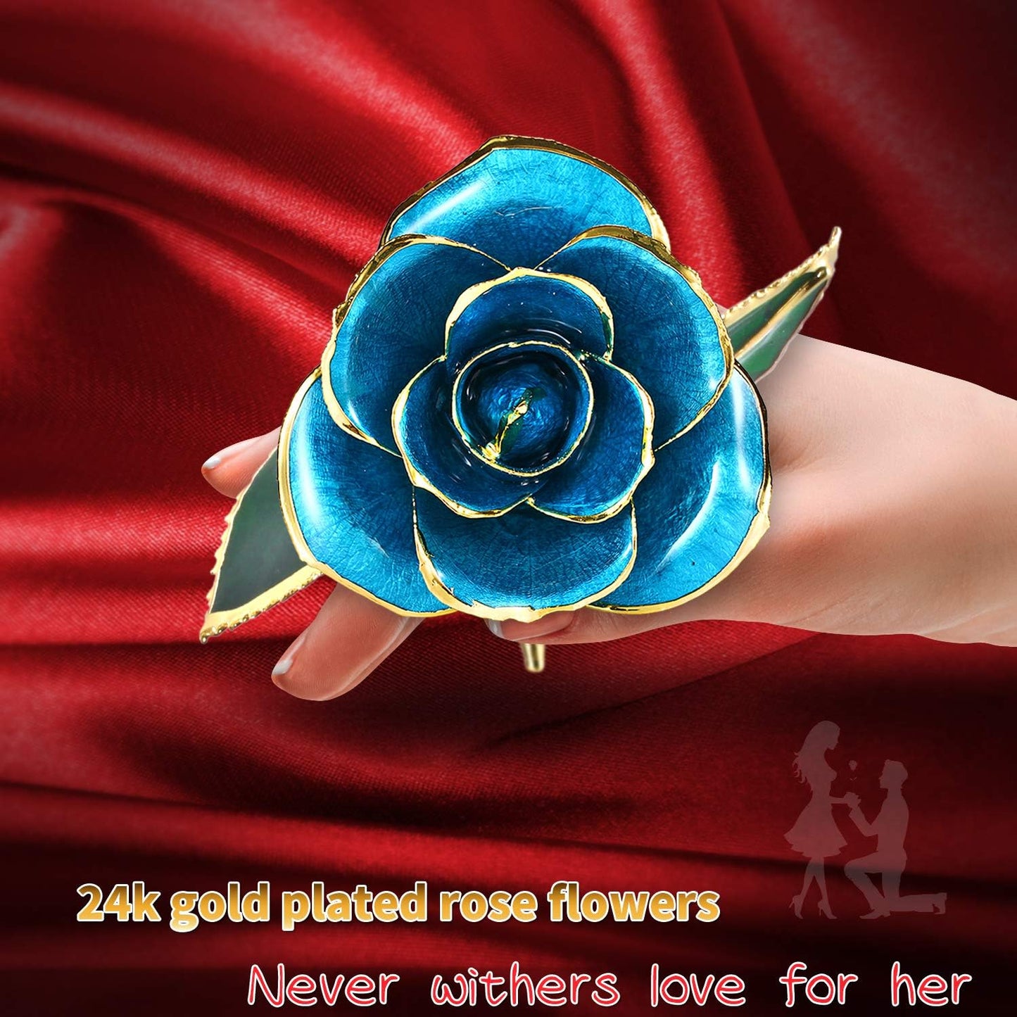 Romantic Rose Gift for Her,Eternity Rose Flower 24K Gold Dipped Rose and Romantic Gift for Her Rose,Skyblue with Stand