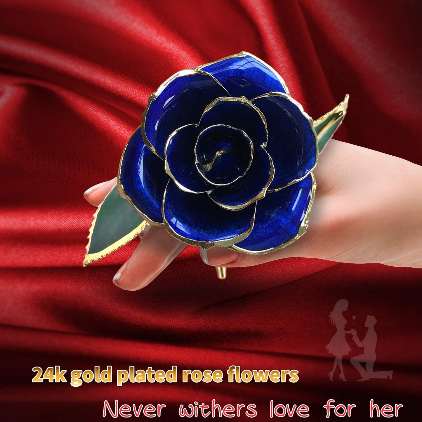 Birthday Rose Gift for Her,24K Golden Real Fresh Long Stem Rose and Best Birthday Gift for Her Rose,Blue with Stand